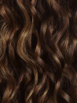 20" Chocolate Brown Balayage Curly Ponytail Extension (120g) -Hair Extensions Shop 3X4 Luxy Hair Curly Ponytail Extensions Chocolate Brown Balayage Color Swatch