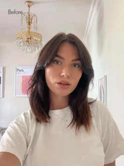 12" Seamless Dark Brown Clip-Ins (150g) -Hair Extensions Shop 525 12 Inch Seamless Launch PDP Chrissy Before