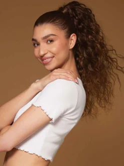 20" Chocolate Brown Balayage Curly Ponytail Extension (120g) -Hair Extensions Shop Luxy Hair Extensions Clip In Curly Ponytail Chocolate Brown Balayage After 4