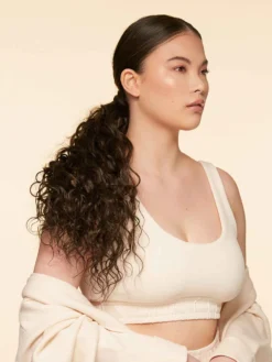 20" Cool Dark Brown Curly Ponytail Extension (120g) -Hair Extensions Shop Luxy Hair Extensions Clip In Curly Ponytail Cool Dark Brown After 1