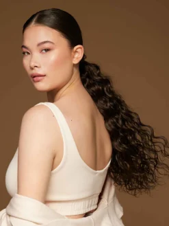 20" Cool Dark Brown Curly Ponytail Extension (120g) -Hair Extensions Shop Luxy Hair Extensions Clip In Curly Ponytail Cool Dark Brown After 3