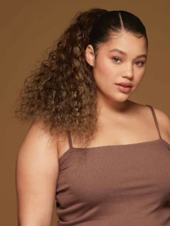 20" Dark Ash Brown Balayage Curly Ponytail Extension (120g) -Hair Extensions Shop Luxy Hair Extensions Clip In Curly Ponytail Dark Ash Brown Balayage After 2