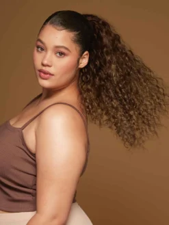 20" Dark Ash Brown Balayage Curly Ponytail Extension (120g) -Hair Extensions Shop Luxy Hair Extensions Clip In Curly Ponytail Dark Ash Brown Balayage After 4