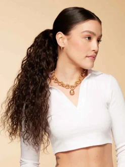 20" Dark Brown Curly Ponytail Extension (120g) -Hair Extensions Shop Luxy Hair Extensions Clip In Curly Ponytail Dark Brown After 1