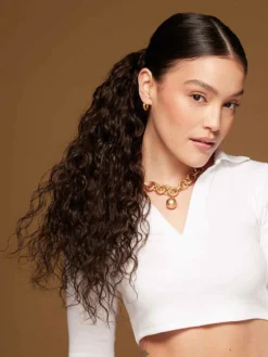 20" Dark Brown Curly Ponytail Extension (120g) -Hair Extensions Shop Luxy Hair Extensions Clip In Curly Ponytail Dark Brown After 2