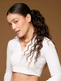 20" Dark Brown Curly Ponytail Extension (120g) -Hair Extensions Shop Luxy Hair Extensions Clip In Curly Ponytail Dark Brown After 3