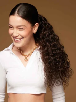 20" Dark Brown Curly Ponytail Extension (120g) -Hair Extensions Shop Luxy Hair Extensions Clip In Curly Ponytail Dark Brown After 4