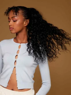 20" Jet Black Curly Ponytail Extension (120g) -Hair Extensions Shop Luxy Hair Extensions Clip In Curly Ponytail Jet Black After 4