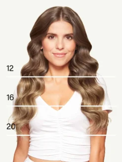 12" Ash Brown Balayage Halo® Hair Extensions (150g) -Hair Extensions Shop Luxy Hair Extensions Ash Brown Balayage 12 Inch Halo Length Chart 2023