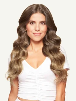 20" Ash Brown Balayage Halo® Hair Extensions (180g) -Hair Extensions Shop Luxy Hair Extensions Ash Brown Balayage 20 After Front1