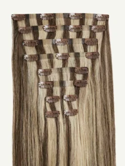 20" Seamless Ash Brown Highlights Volume Bundle Clip-Ins -Hair Extensions Shop Luxy Hair Extensions Ash Brown Highlights Seamless 160g StackedWefts