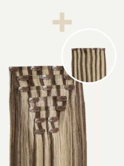 16" Seamless Ash Brown Highlights Volume Bundle Clip-Ins -Hair Extensions Shop Luxy Hair Extensions Ash Brown Highlights Seamless 16Inch 180 Volume Bundle ffa225ec de89 493c 9558 823c67e7a062