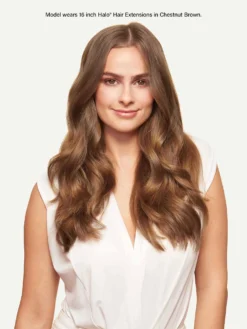 12" Chestnut Brown Halo® Hair Extensions (150g) -Hair Extensions Shop Luxy Hair Extensions Chesnut Brown 12 Inch Halo After Front 2023