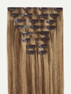 20" Seamless Chestnut Brown Highlights Volume Bundle Clip-Ins -Hair Extensions Shop Luxy Hair Extensions Chestnut Brown Highlights Seamless 160g StackedWefts