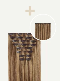 20" Seamless Chestnut Brown Highlights Volume Bundle Clip-Ins -Hair Extensions Shop Luxy Hair Extensions Chestnut Brown Highlights Seamless 225g Volume Bundle