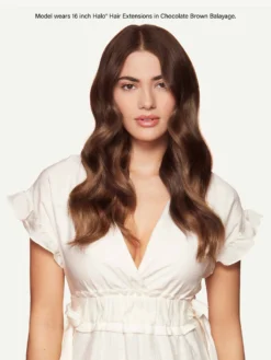 12" Chocolate Brown Balayage Halo® Hair Extensions (150g) -Hair Extensions Shop Luxy Hair Extensions Chocolate Brown Balayage 12 Inch Halo After Front 2023