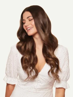 20" Chocolate Brown Balayage Halo® Hair Extensions (180g) -Hair Extensions Shop Luxy Hair Extensions Chocolate Brown Balayage 20 After Front2