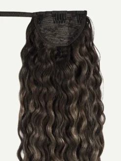20" Cool Dark Brown Balayage Curly Ponytail Extension (120g) -Hair Extensions Shop Luxy Hair Extensions Cool Dark Brown Balayage Curly Ponytail Weft