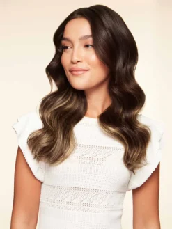 16" Dark Brown Balayage Halo® Hair Extensions (140g) -Hair Extensions Shop Luxy Hair Extensions Dark Brown 16 After NS1