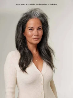 12" Dark Gray Halo® Hair Extensions (150g) -Hair Extensions Shop Luxy Hair Extensions Dark Gray 12 Inch Halo After Front 2023