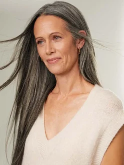 20" Classic Dark Gray Clip-Ins (160g) -Hair Extensions Shop Luxy Hair Extensions Dark Grey 20 After Closeup