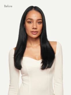 20" Seamless Jet Black Clip-Ins (180g) -Hair Extensions Shop Luxy Hair Extensions Jet Black Before Front 5604184e aead 4b42 9691 fdd7c262dad1