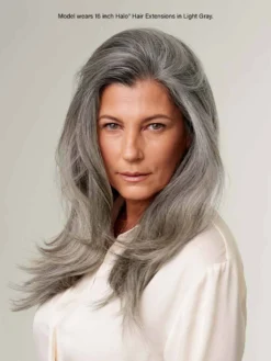 12" Light Gray Halo® Hair Extensions (150g) -Hair Extensions Shop Luxy Hair Extensions Light Gray 12 Inch Halo After Front 2023