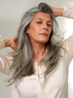 16" Classic Light Gray Clip-Ins (160g) -Hair Extensions Shop Luxy Hair Extensions Light Grey 16 After Closeup 2 98e97443 fecf 460e bbd8 ffa6c3b4ad87