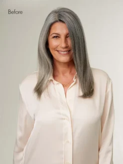 16" Light Gray Halo® Hair Extensions (140g) -Hair Extensions Shop Luxy Hair Extensions Light Grey 16 Before Front e379ce0e 5548 4fcb ab05 61773bb4b1a9