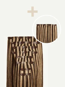 20" Seamless Mocha Brown Highlights Volume Bundle Clip-Ins -Hair Extensions Shop Luxy Hair Extensions Mocha Brown Highlights Seamless 225g Volume Bundle